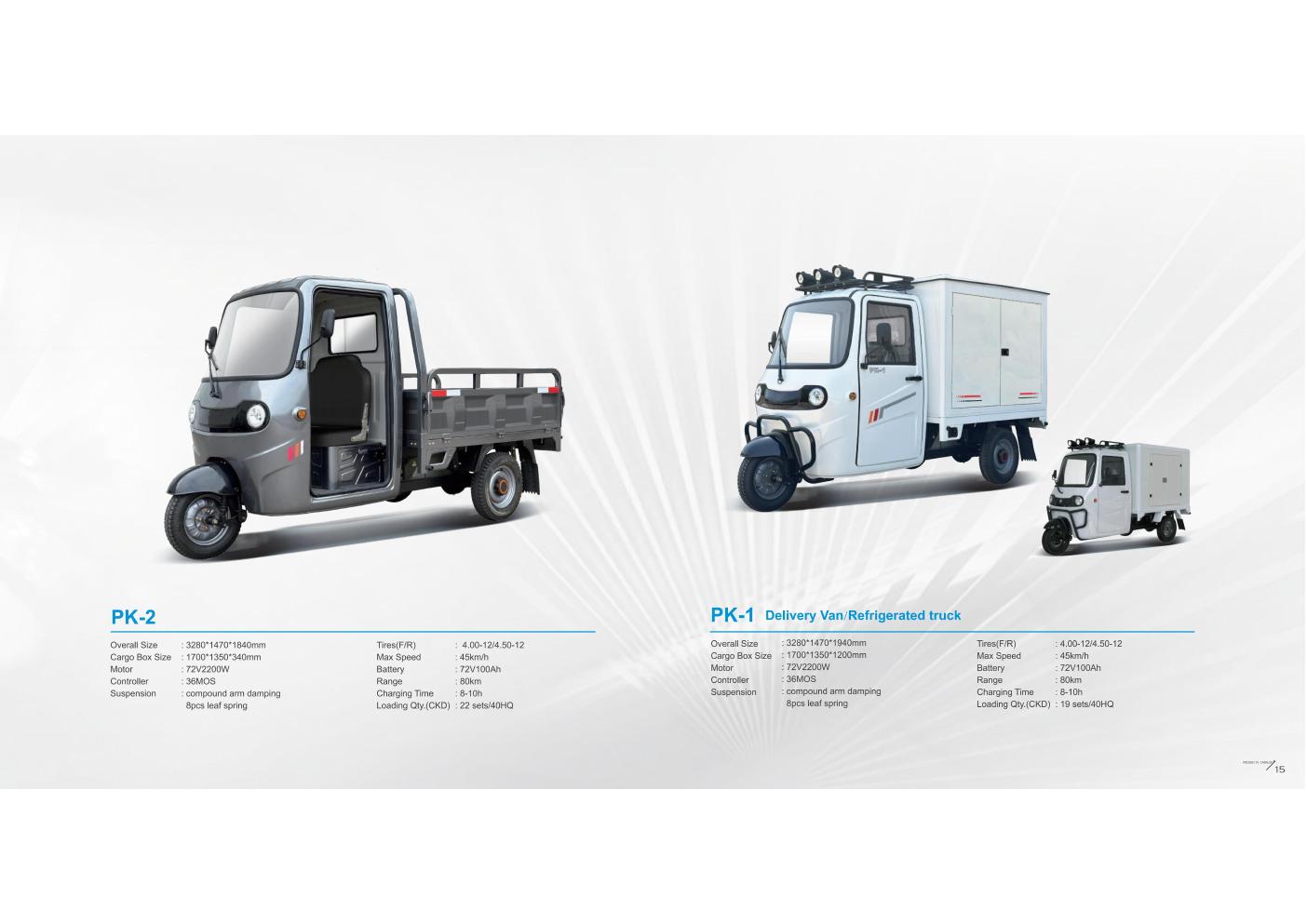 Electric Cargo Tricycles PK-2 open-bed and PK-1 enclosed electric cargo tricycles